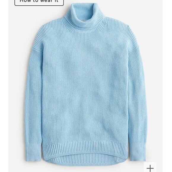 J. Crew Cotton Blend Ribbed Turtleneck Sweater Blue Cotton Cashmere Chunky Knit - Picture 7 of 7